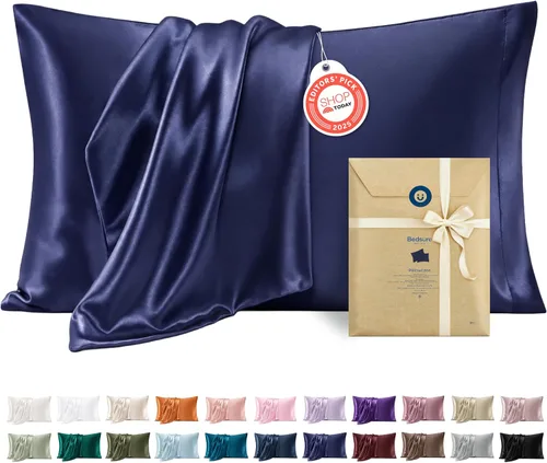 Vista 15 de Bedsure Paquete de 2 fundas de almohada de satén similares a las fundas de almohada de seda tamaño estándar, funda de almohada para mujeres que