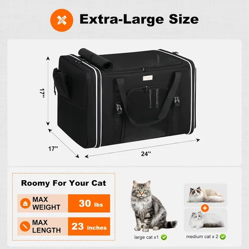 Vista 2 de pidipiti Transportador de mascotas XL de 24 x 17 x 17 pulgadas para 1 gato