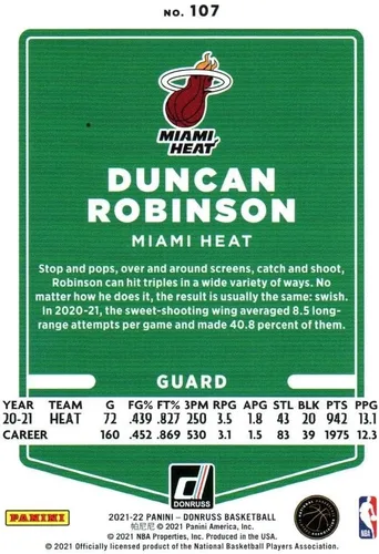 Vista 2 de Duncan Robinson Orange Holo Laser Donruss Collectible Basketball Card- 2022 Panini Donruss Basketball Card #107 (Heat)