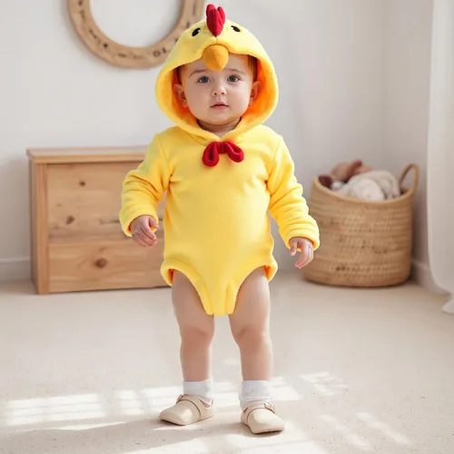 Vista 7 de Disfraz de Halloween para bebé, disfraz de monstruo animal con capucha Mameluco de pollo amarillo