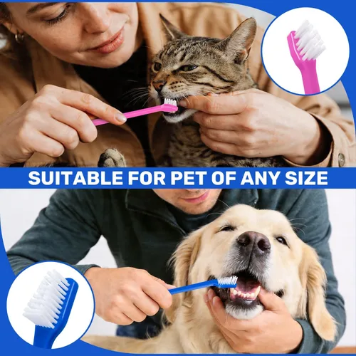 Vista 7 de Newday Juego de 8 cepillos de dientes para perros, de doble cabeza, higiene dental, práctico cepillo de dientes suave para limpiar los dientes