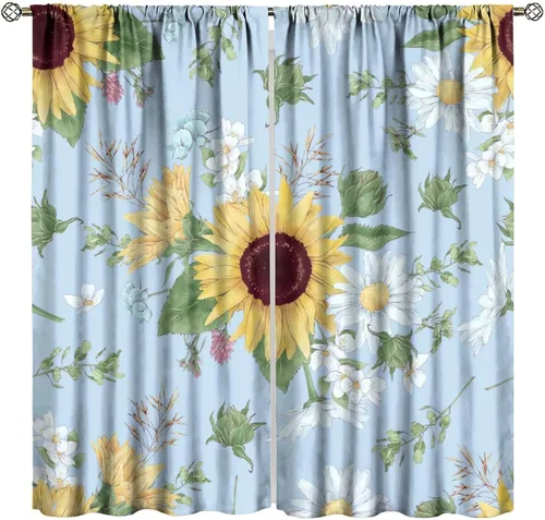 Vista 20 de Cortinas opacas de girasol, diseño natural, de granja, floral, con bolsillo para barra, para ventana, para dormitorio, sala de estar, 42 x 45