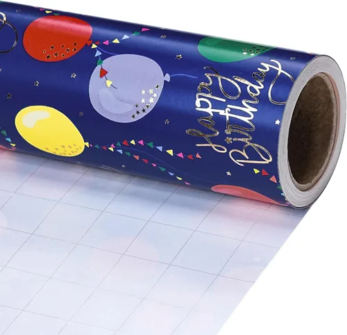 Vista 16 de RUSPEPA Rollo de papel de regalo de estraza - Patrón colorido de globos de cumpleaños - 30 pulgadas x 100 pies