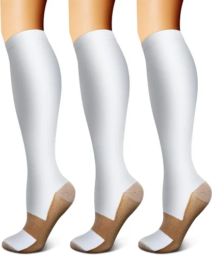 Vista 7 de FEYHAY Calcetines de compresión de cobre (3 pares) de 15-20 mmHg de circulación es la mejor atlética y diaria para hombres y mujeres, correr