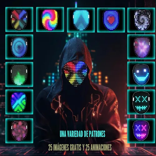 Vista 3 de JDBMAOYE Máscara LED, Máscara Iluminada con Detección de Gestos, Máscara LED para Disfraz de Halloween, Mascarada, Fiesta de Cosplay 50 patrones
