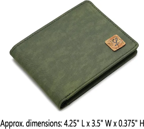 Vista 4 de Lanyani Carteras RFID Bifold Simple, Verde oliva, Casual