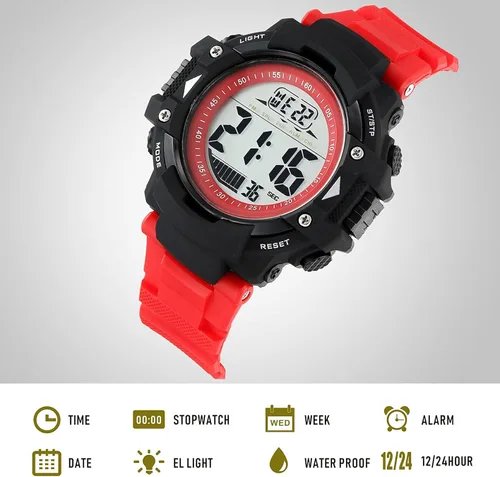 Vista 3 de JONFRED Reloj deportivo digital para hombre, esfera grande, impermeable, con cronómetro, alarma, LED luminoso