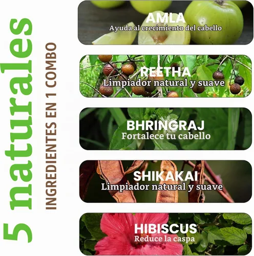 Vista 4 de Havintha Amla, Reetha, Shikakai, Bhringraj e Hibiscus en polvo para el cuidado del cabello (cada uno 1.76 oz)