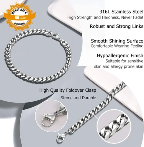 Vista 5 de PROSTEEL 316L Stainless Steel Cuban Link Bracelets for Men Women GoldBlackSilver Tone Nickel-Free Hypoallergenic Jewelry 75826 Come Gift Box
