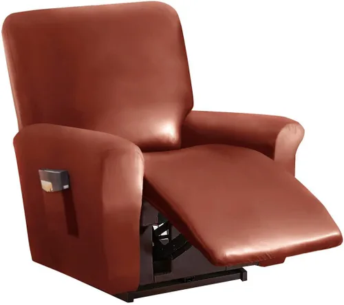 Vista 15 de Vctops - Funda elástica de 6 piezas para sofá biplaza reclinable, de cuero sintético impermeable, protector de muebles antideslizante con borde Negro
