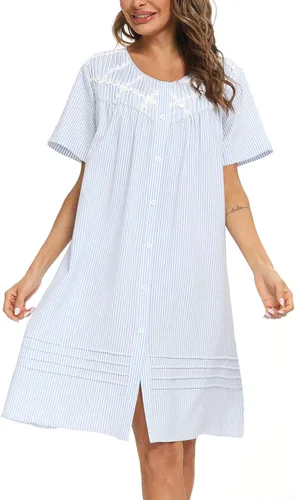 Vista 3 de AVIIER Vestido de casa para mujer, manga corta, abrigo de casa, bata con botones, ropa de dormir S-XXL