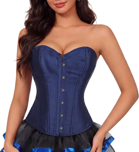Vista 20 de Zhitunemi - Conjunto de lencería sensual para mujer, corsé de satén negro moldeador de cintura Beige