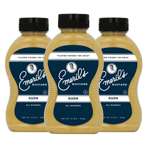 Vista 4 de Emeril Lagasse Mostaza gourmet – Dijon, jalapeño y dulce picante – 12 oz de salsa de mostaza natural prémium (individual/paquete de 1, Dijon)