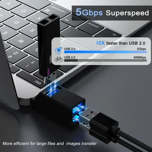 Vista 3 de VIENON Adaptador USB de 3 puertos, concentrador USB 3.0, divisor USB-A 1 a 3 para teclado, disco duro móvil, disco U, cámara, ratón, etc