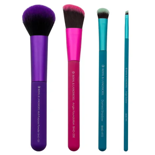 Vista 2 de MODA Juego completo de 5 brochas de maquillaje de tamaño completo con bolsa, incluye polvo multiusos, base angular, sombra abovedada y pinceles