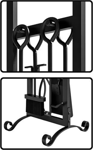 Vista 4 de Juego de herramientas para chimenea de 5 piezas, accesorios elegantes y simples para el hogar con póker, pinzas, pala, cepillo, negro