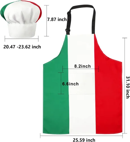 Vista 2 de SATINIOR - Delantal italiano y sombrero de chef para mujeres y hombres, disfraz italiano, babero de tela, delantal de bandera de Italia