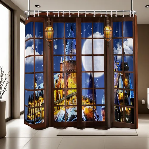 Vista 13 de Magic Castle - Cortina de ducha de castillo de cuento de hadas, decoración de baño, tela impermeable con ganchos, 36 x 72 pulgadas