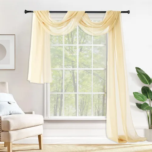 Vista 12 de MIULEE Cenefa Beige para Ventana para Fiesta - Cortina Transparente Cenefa Superior Tratamiento de Ventana Cortinas Decorativas para Arco de Boda
