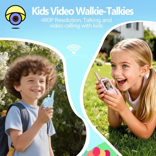 Vista 2 de Walkie Talkies de Video para Niños, Walkie Talkies Recargables para Niños Paquete de 2, Juguetes de Interior y Exterior para Juegos Fiestas