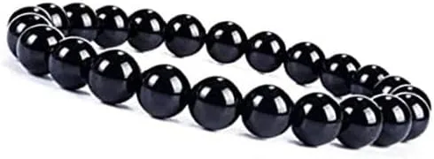 Vista 6 de Marka Jewelry Pulsera de piedras preciosas de turmalina negra natural original para hombres y mujeres, cuentas redondas sueltas de 0.31 pulgadas