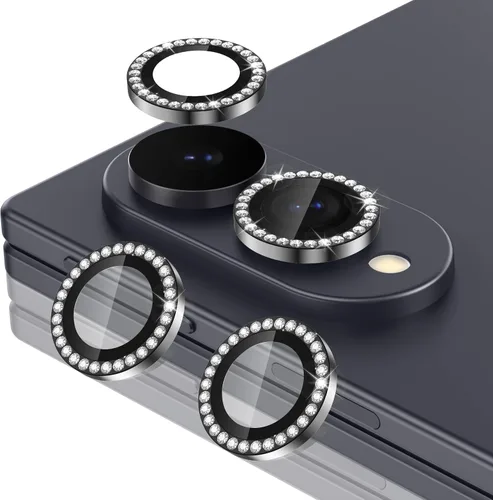 Vista 42 de Casetego Protector de lente de cámara para Galaxy Z Fold 8, [Diseño de purpurina mejorado], [Fuerte adherencia], lente de vidrio templado 9H negro