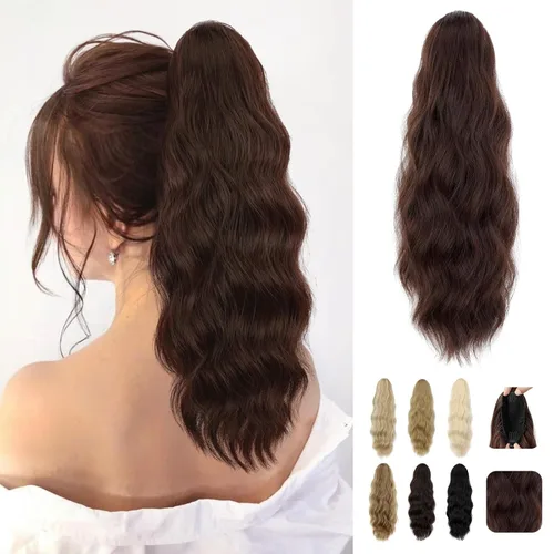 Vista 11 de Extensión de cola de caballo de 18 pulgadas, extensiones de cola de caballo sintéticas de aspecto natural, extensiones de cabello para mujer, rubio