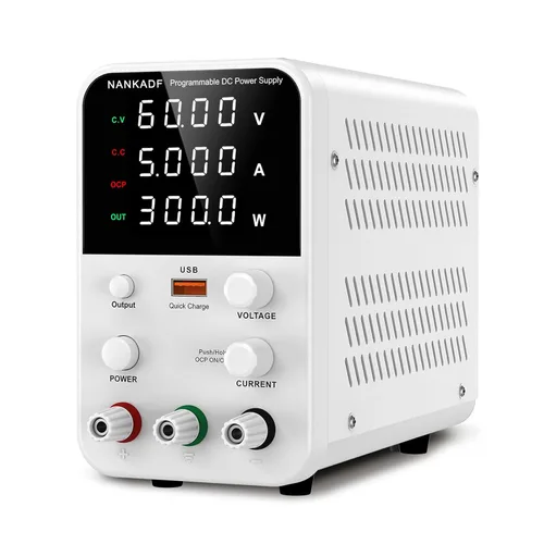 Vista 10 de Fuente de alimentación de banco variable de CC con perilla de codificador, activación/desactivación de salida, carga rápida USB, alarma de Negro