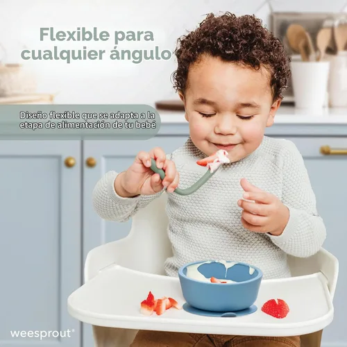 Vista 5 de WeeSprout Cucharas de silicona para bebé, utensilios de alimentación infantil de primera etapa con punta suave, utensilios de cocina flexibles