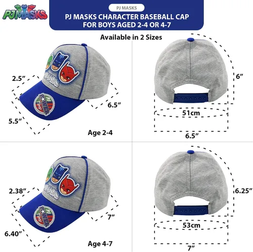 Vista 7 de PJ Masks Gorra de béisbol para niños, Catboy, Owlette, Gekko con ala curvada y cierre a presión (2T-7)