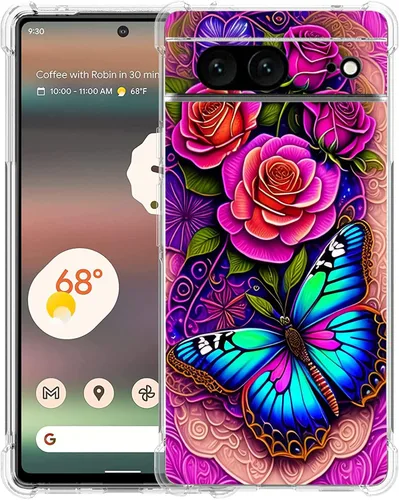 Vista 22 de Pixel 7 - Funda protectora de poliuretano termoplástico resistente a los arañazos y a prueba de golpes con diseño de mandala de pavo real colorido
