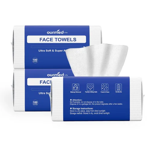 Vista 18 de Ourmed Life Toallas faciales desechables biodegradables limpias para piel sensible, paños faciales sin pelusa para removedor de maquillaje, cuidado