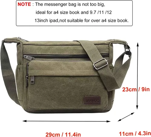 Vista 3 de JAKAGO Bolso de mensajero de lona con múltiples bolsillos, bolso de hombro casual, bolso cruzado para viajes de negocios, uso diario