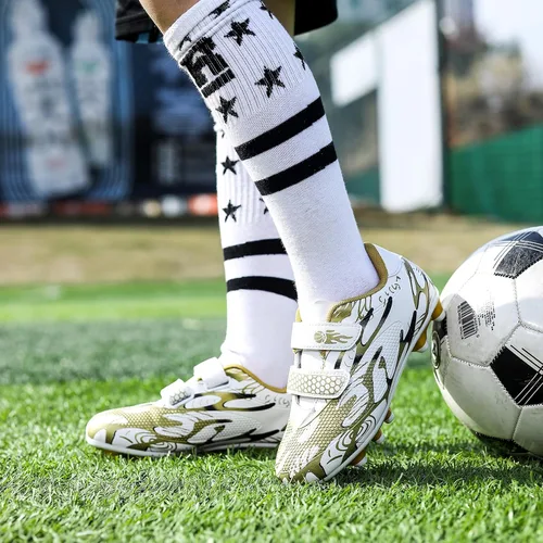 Vista 6 de ASOCO DREAM Zapatos de fútbol para niños y niñas, zapatos de fútbol para suelo firme, para jóvenes profesionales atléticos para exteriores e