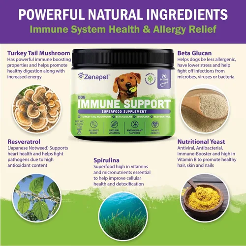 Vista 3 de Polvo de apoyo inmunológico para perros, cola de pavo, espirulina y beta-glucano, apoya un sistema inmunológico saludable y digestión, grado humano