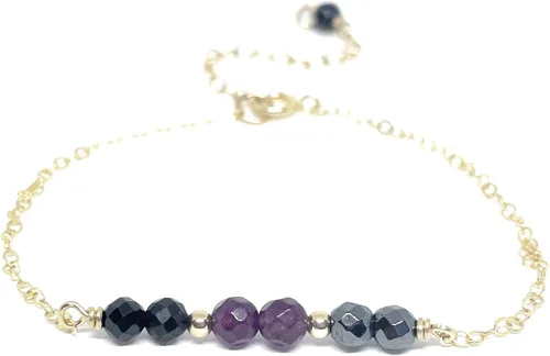 Vista 4 de Pulsera de protección empática hecha a mano, turmalina negra, cuarzo rosa, hematita, pulsera de amatista, relleno de oro, minimalista, piedra