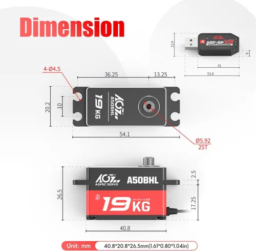 Vista 4 de AGFRC Servo de bajo perfil A50BHL 41.9 lbs y servo de bajo perfil B44BLS 0.085Sec