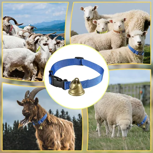 Vista 7 de Paquete de 14 collares de cabra con campanas, campanas ajustables de nailon para collares de oveja con campana, collar de campana con hebilla
