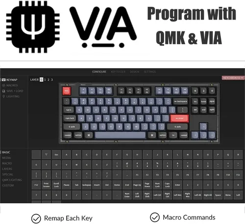 Vista 4 de Keychron V3 TKL - Teclado mecánico personalizado con cable al 80 %, 87 teclas RGB retroiluminación QMK/VIA macro programable, teclas K Pro Brown