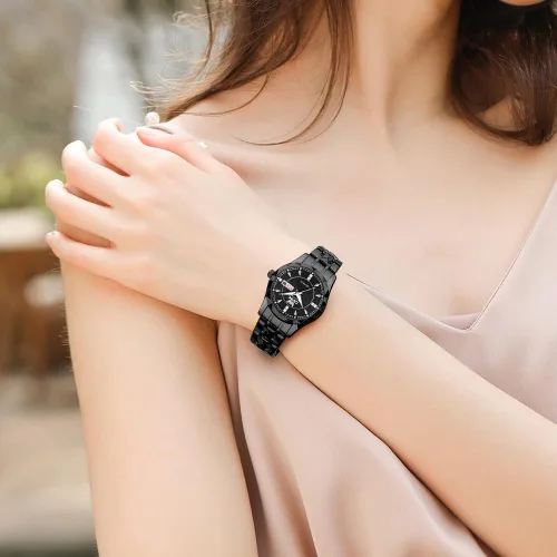 Vista 4 de Relojes para mujer, reloj de moda para mujer, reloj de pulsera de cuarzo analógico impermeable de acero inoxidable para mujeres y niñas