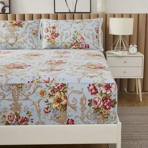 Vista 5 de ABREEZE Juego de sábanas de algodón egipcio tamaño individual (1000 hilos) floral y fundas de almohada (4 piezas), sábanas de algodón egipcio