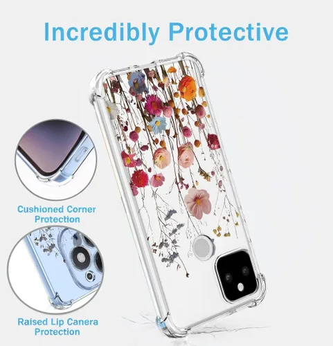 Vista 4 de Funda para Google Pixel 5A con patrón floral transparente, funda suave a prueba de golpes para Google 5A, bonita flor Pretty Flower