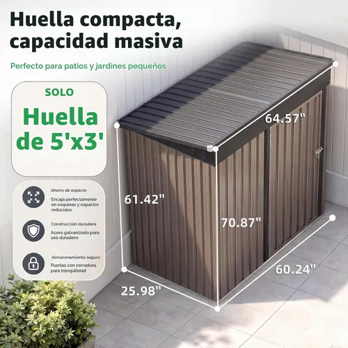 Vista 7 de AECOJOY Cobertizo de almacenamiento de metal para exteriores de 3 x 5 pies, cobertizo de herramientas de jardín resistente con puerta de gran