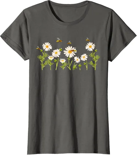 Vista 58 de Marguerites Daisy - Camiseta de verano con margaritas de jardín de flores, Negro, S