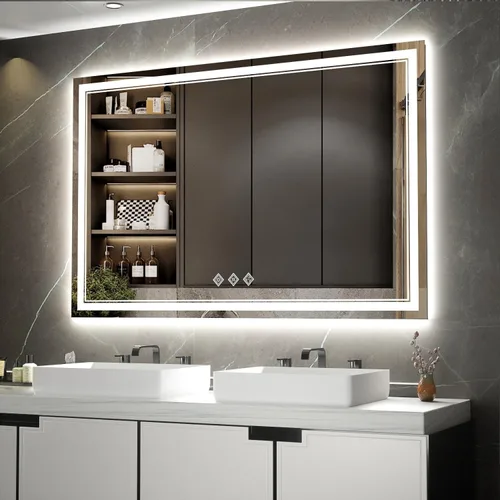 Vista 11 de Espejo LED para baño de 20 x 28 pulgadas con frente degradado y luz LED, espejo retroiluminado para baño, 3 colores, CRI > 90, espejo de baño