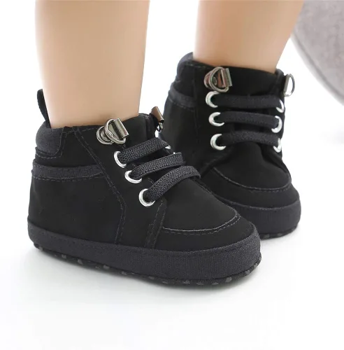 Vista 3 de Meckior - Tenis tipo botín para niños y niñas pequeños de 1 a 3 años con suela suave antideslizante de cuero sintético Mocasines para bebés recién
