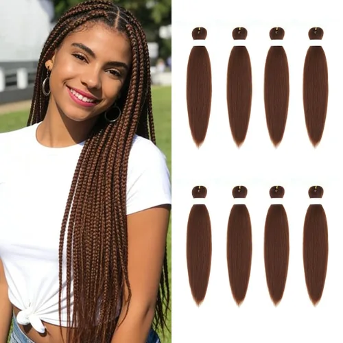 Vista 110 de 8 paquetes de extensiones preestiradas - 16 pulgadas de cabello trenzado premium, 55G/paquete, sin picazón, fijación en agua caliente, textura Perm