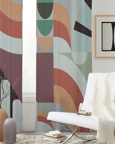 Vista 3 de Rertro - Cortinas traslúcidas abstractas de 45 pulgadas de largo, juego de 2 paneles de cortinas para cocina, dormitorio, sala de estar, puerta