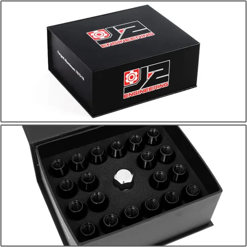 Vista 7 de J2 Engineering LN-T7-014-15-BK Negro 7075 Aluminio M12 x 1.5 20Pcs L: 1.969 in Tuerca superior moleteada con adaptador