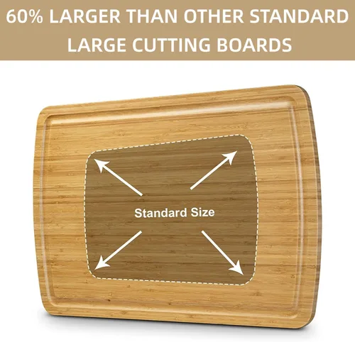Vista 3 de Tabla de cortar de bambú extra grande de 30 pulgadas para cocina, tabla de cortar de madera con ranura para jugo, tabla de cortar reversible